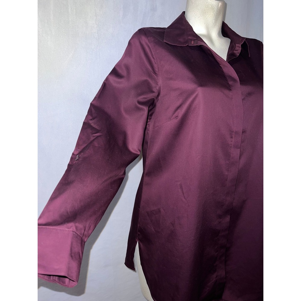 Chico's Plum Purple Sateen Roll Tab Long Sleeve Button Down Tunic Top Size (1) M - Picture 4 of 11